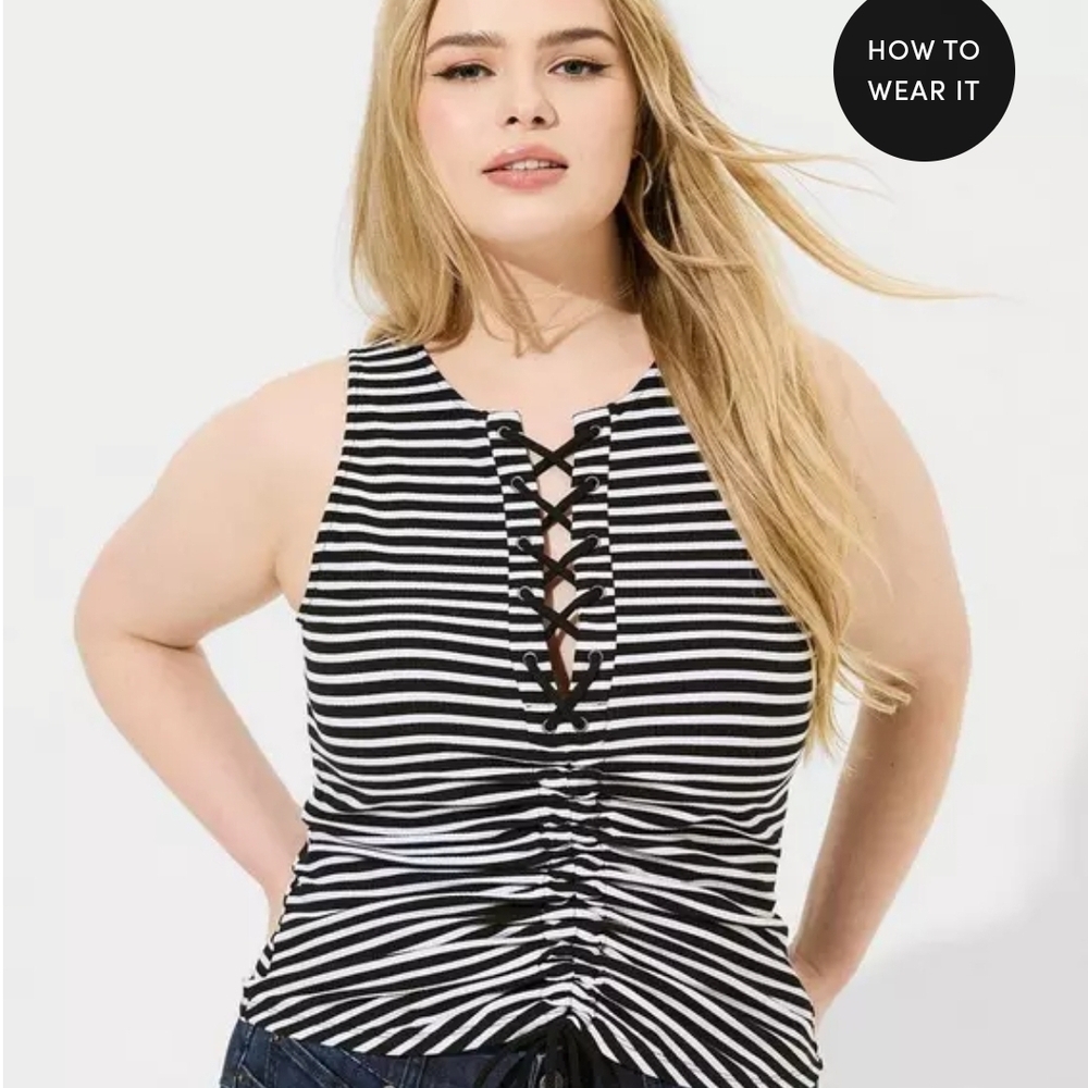 Striped Black and White Lace-Up Top
